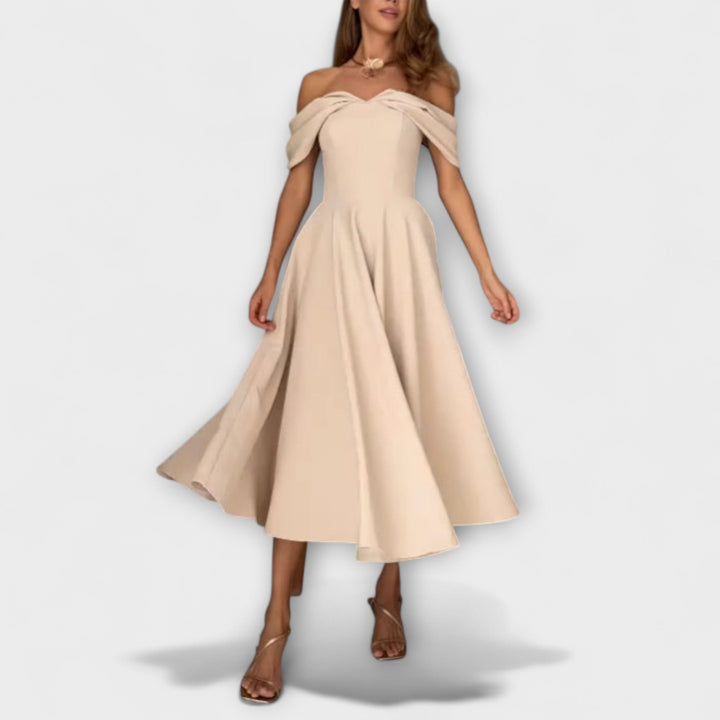 Romy---Schickes-Off-The-Shoulder-Drapiertes-Maxidress