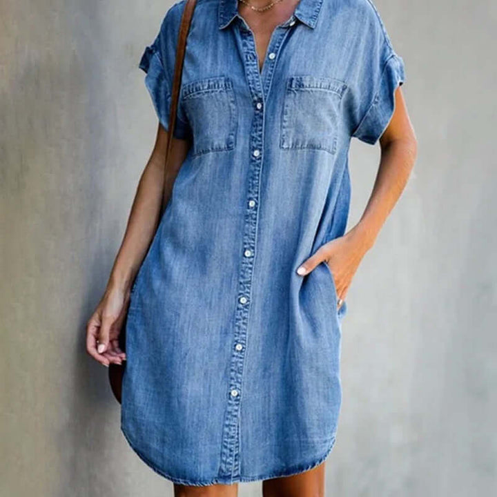 Valerie ™ | Elegant denim dress with belly coverage