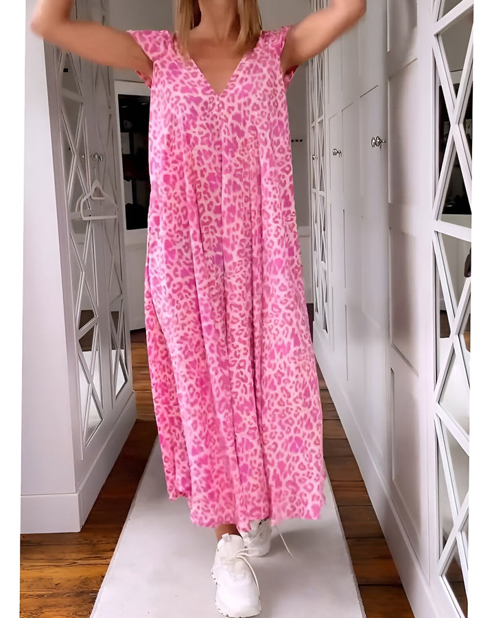 Weronika™ | Patterned Long Dress with Short Sleeves