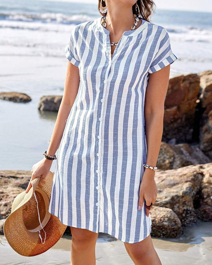 Camille™ | Elegant Striped Shirt Dress