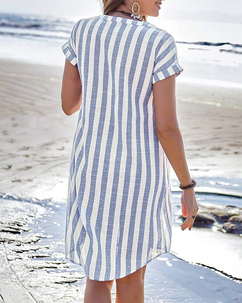 Camille™ | Elegant Striped Shirt Dress