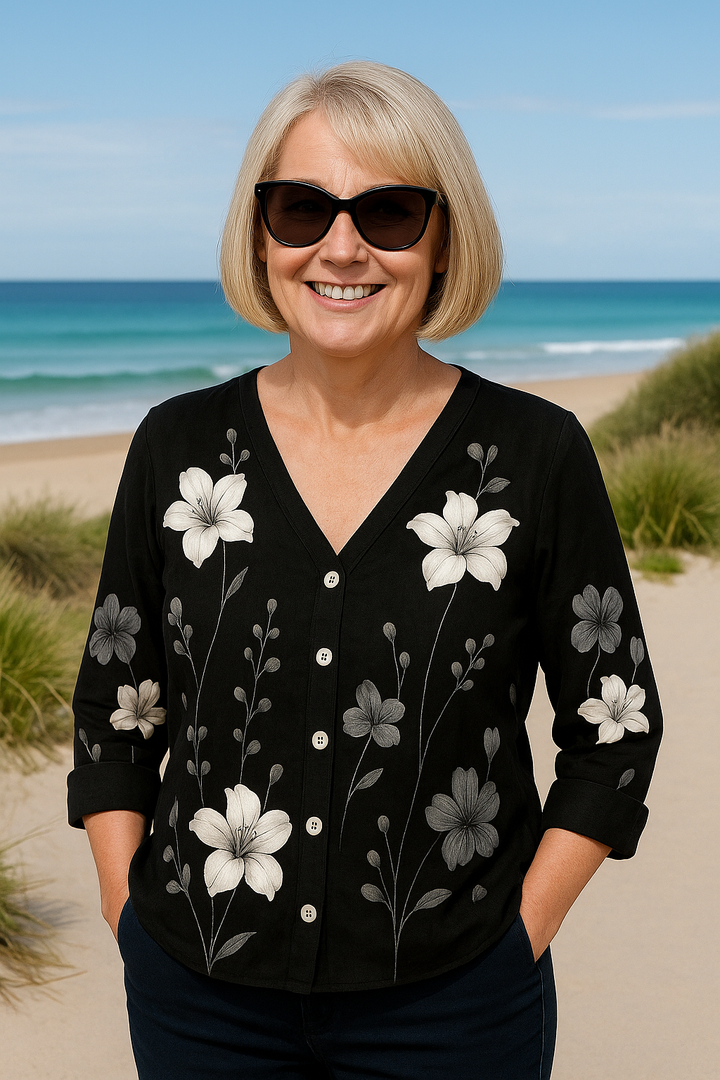 June | Cotton and Linen Floral Top - Natural Grace, Effortless Fit