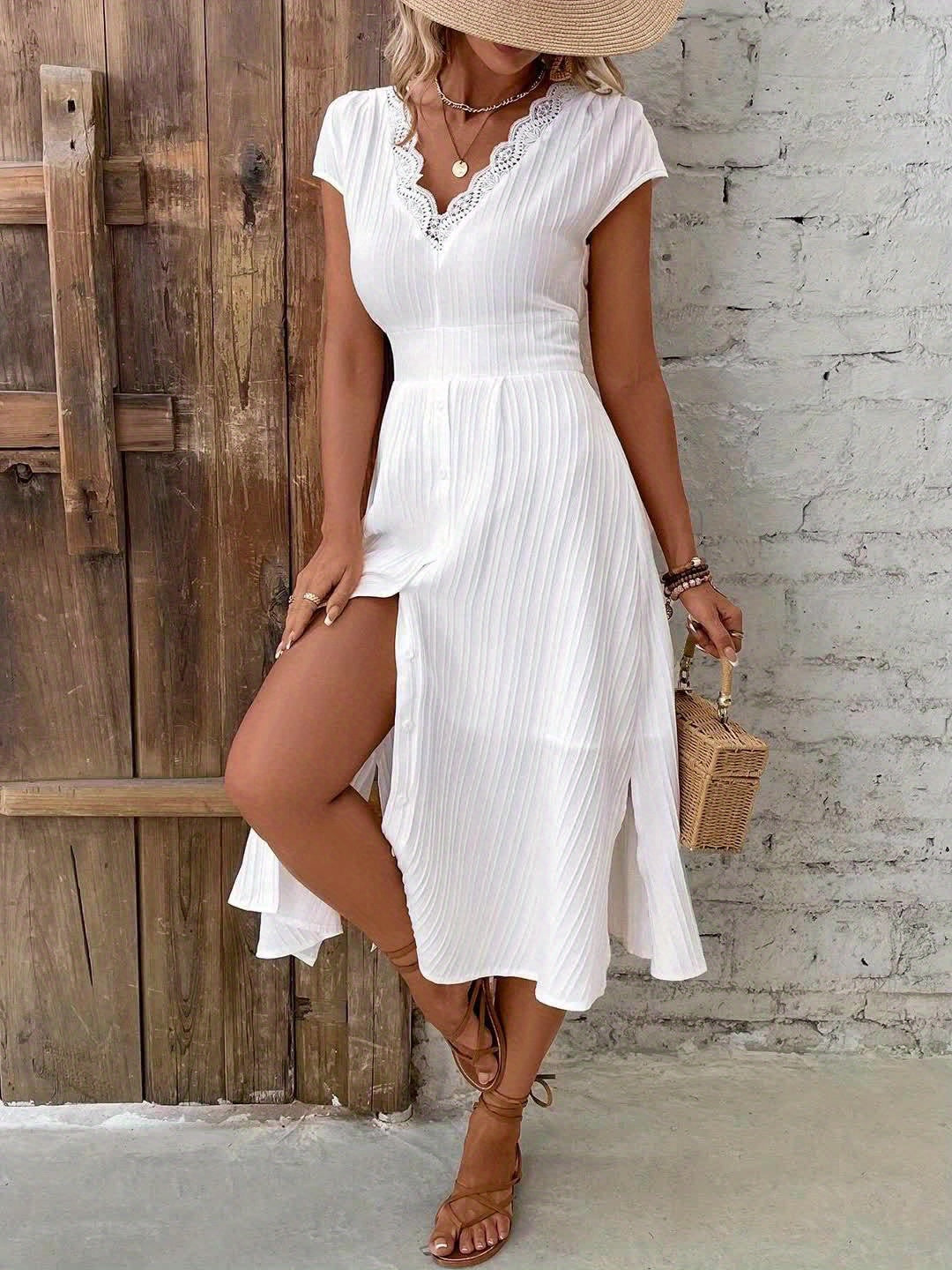 Aria™ | Lace-Trim Midi Dress