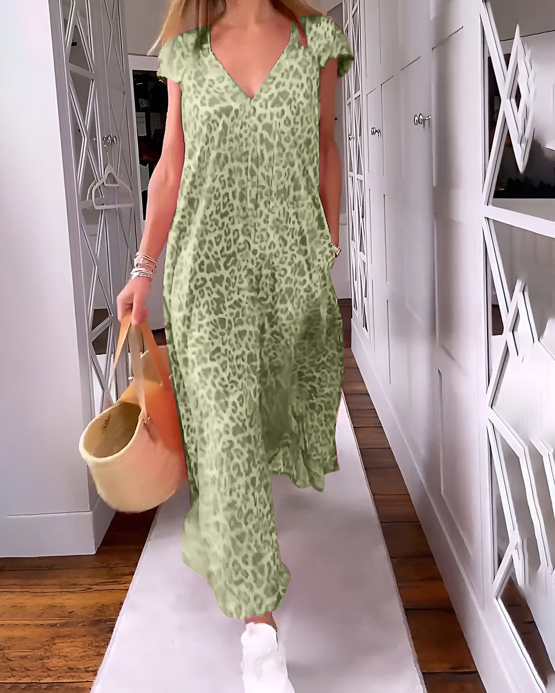 Weronika™ | Patterned Long Dress with Short Sleeves