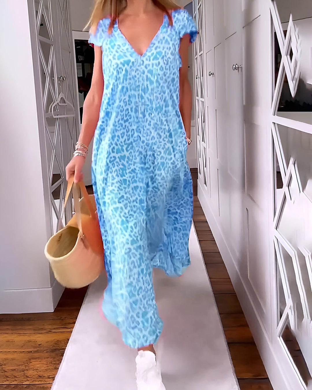 Weronika™ | Patterned Long Dress with Short Sleeves