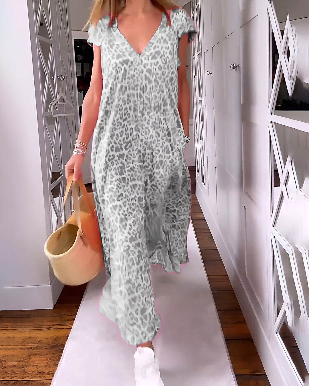 Weronika™ | Patterned Long Dress with Short Sleeves