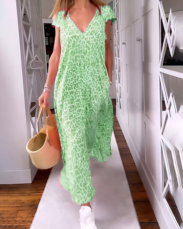 Weronika™ | Patterned Long Dress with Short Sleeves